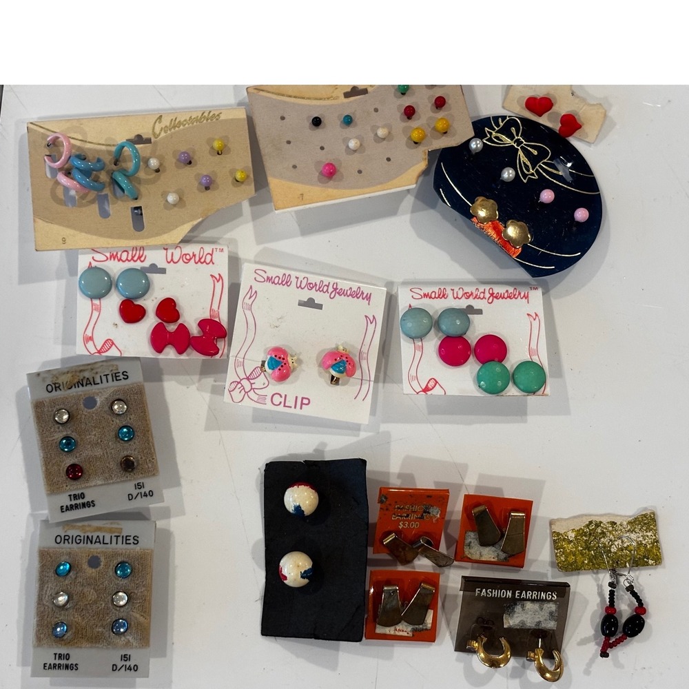 Massive 33-Pair Vintage 80s Earring Lot - Deadstock Enamel Hoops & Novelty Studs